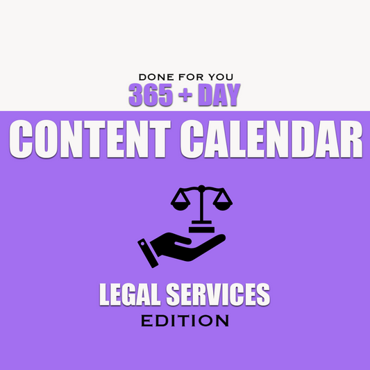 Elevate your legal practice with our exclusive 365+ Day Legal Services Content Calendar – your year-long guide to building a strong online presence, engaging with clients, and positioning yourself as an authority in the legal field!