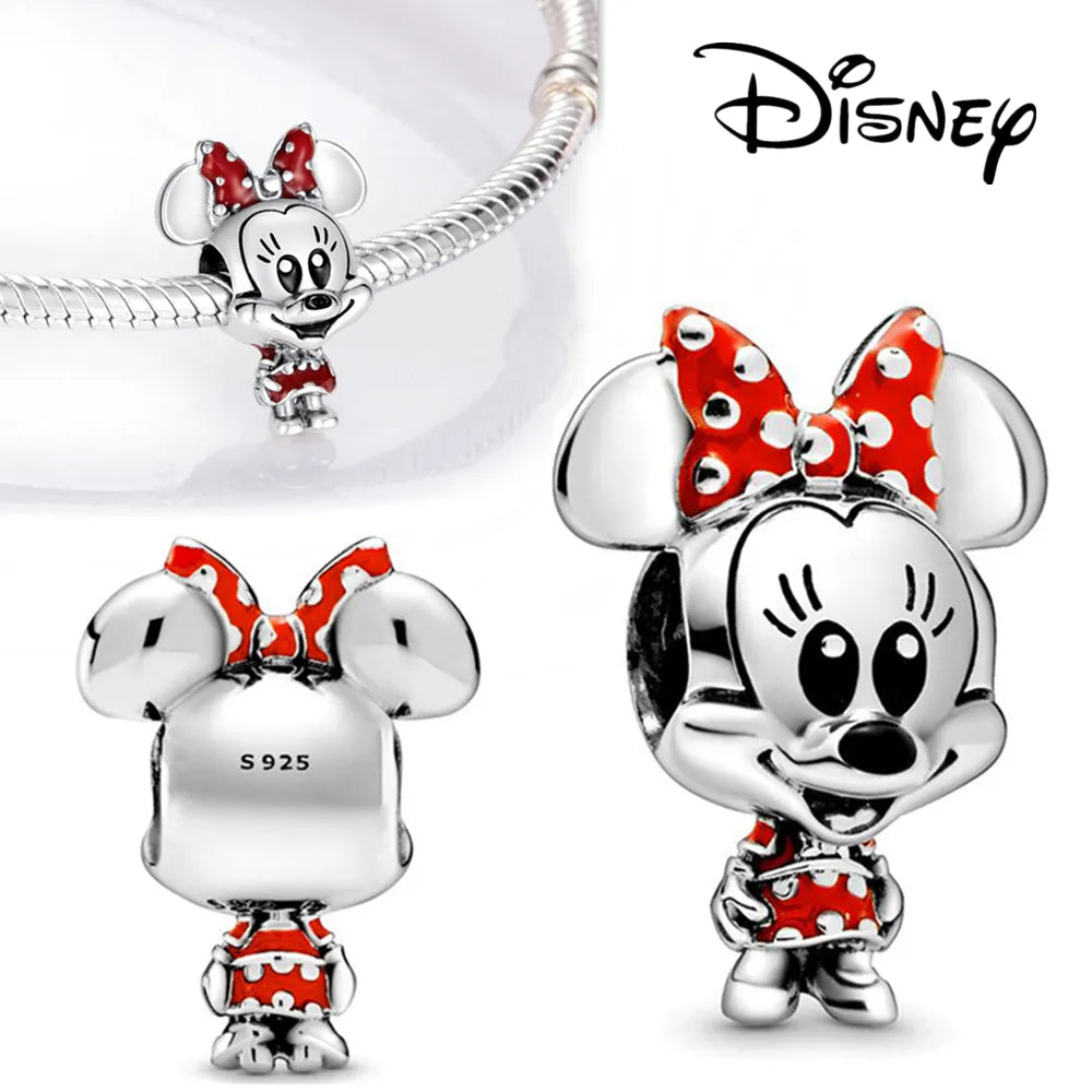 Disney Charm Bracelet with Stitch, Minnie Mouse, and Winnie Charms - 925 Sterling Silver Dangle Beads for Pendant Jewelry